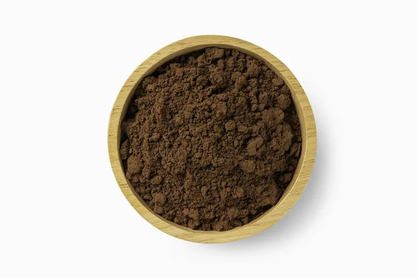 Vista Superior Cacao Polvo Cuenco Madera Aislado Sobre Fondo Blanco — Foto de Stock