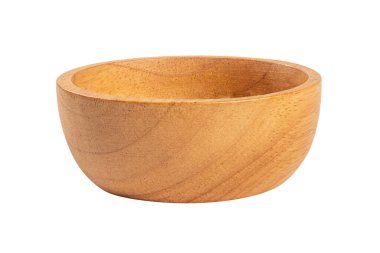 Boş ahşap kase beyaz arkaplanda izole