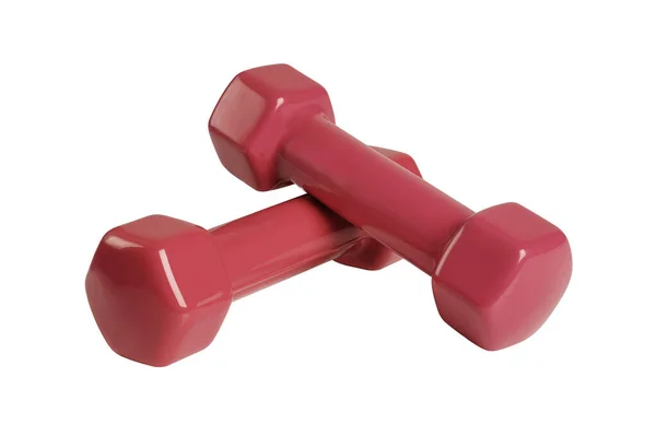 Růžové Činky Izolované Bílém Pozadí Fitness Pozadí Vybavení Pro Tělocvičnu — Stock fotografie