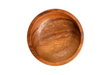 Beyaz arka plan üzerinde izole boş ahşap kase Üstten Görünüm