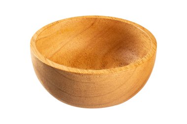 Boş ahşap kase beyaz arkaplanda izole