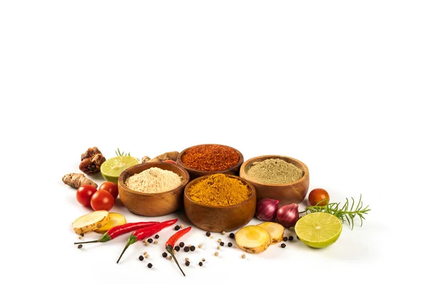 Assortment Aromatic Organic Spices Herbs Thai Food Ingredient Isolated White — Stock Photo, Image