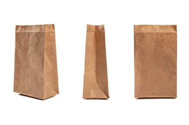 Set of brown paper bag isolated on white background.