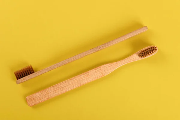 Bamboo Toothbrush Yellow Background — Photo