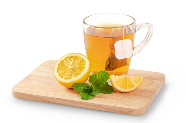 Citronový Čaj Sklenice Čerstvým Citronem Izolované Bílém Pozadí — Stock fotografie