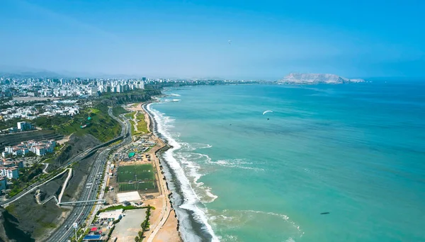 Lima Perú Vista Aérea Ciudad Miraflores Acantilado Carretera Costa Verde — Foto de Stock