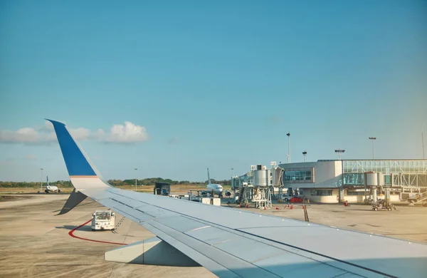 Vista Janela Avião Aeroporto Cidade Panamá — Fotografia de Stock