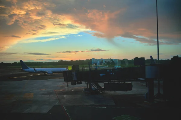 Parked Aircraft City Panama Airport Gate Window — 스톡 사진