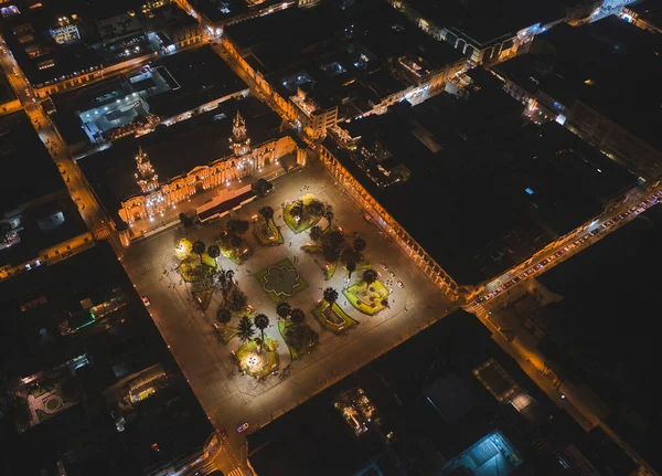 Вид Повітря Головну Площу Собор Арекіпи Вулканом Місті Фоном — стокове фото