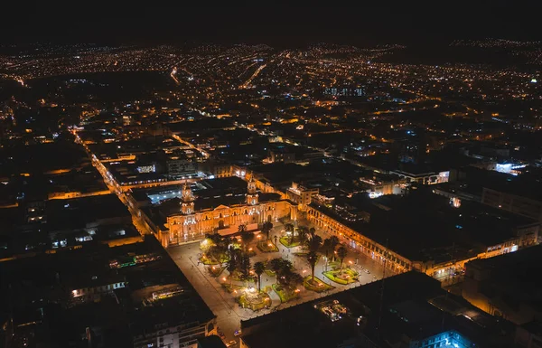 Aerial Drone View Arequipa Main Square Cathedral Church Misti Volcano — стоковое фото