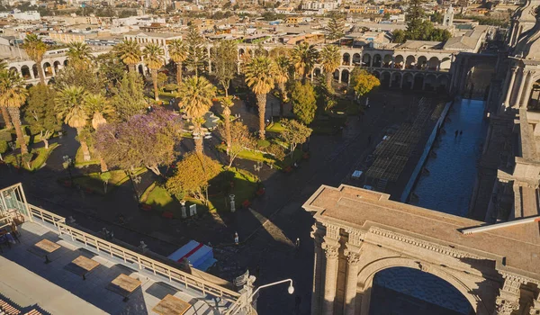 Aerial Drone View Arequipa Main Square Cathedral Church Misti Volcano — Zdjęcie stockowe