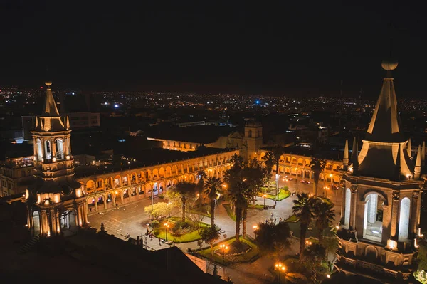 Aerial Drone View Arequipa Main Square Cathedral Church Misti Volcano — Foto de Stock