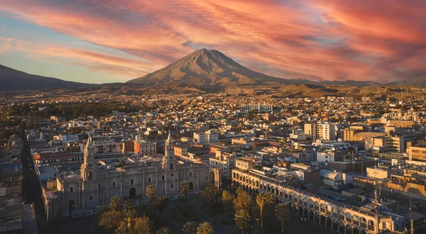 Aerial Drone View Arequipa Main Square Cathedral Church Misti Volcano — Stock Fotó