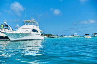 Yachts in turquoise waters in Cayo Sombrero, Morrocoy National Park, Venezuela.