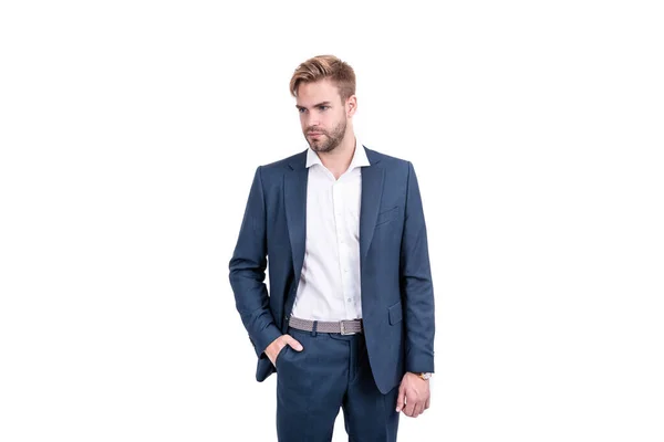 Αυτοπεποίθηση επιτυχημένος επιχειρηματίας σε επιχειρηματικό κοστούμι απομονώνονται σε λευκό, επιχείρηση — Φωτογραφία Αρχείου