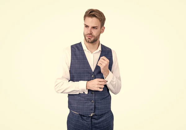 Handsome guy wear clothes in formal fashion style with fashionable look, fashionist — Stock Photo, Image