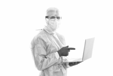 Tıp için yeni fikirler. Kişisel hesabın. Laptoplu erkek terapist. Sağlık çalışanı. Modern tıptaki teknoloji. İnternetten doktordan randevu al. Çevrimiçi doktor konsültasyonu