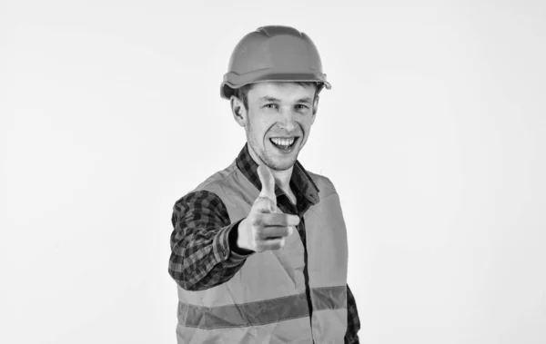 Man wear protective hard hat repair works, easy renovation concept — Stock Photo, Image