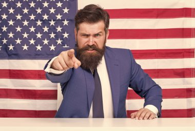 Amerikan hükümeti için çalışan resmi görevliler, Amerikan bayrağı geçmişi, ilham verici konuşmacı konsepti.