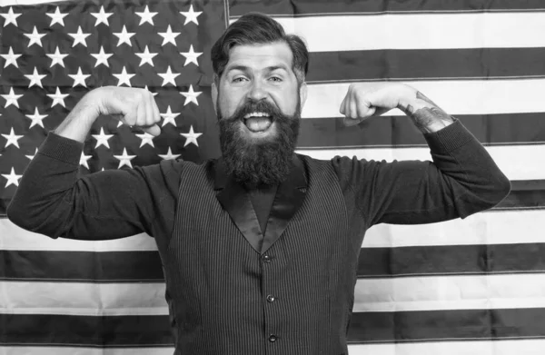 Happy bearded man. independence day public holiday. usa celebrate 4th of july. english language learning. patriotic holiday of independence day. follow american traditions. devoted his motherland — Stock Photo, Image