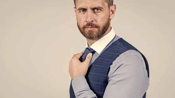 Stylish and confident look of business guy. successful mature unshaven man with bristle. handsome businessman grooming. male fashion in modern life. office life and management. success — Stock Photo, Image