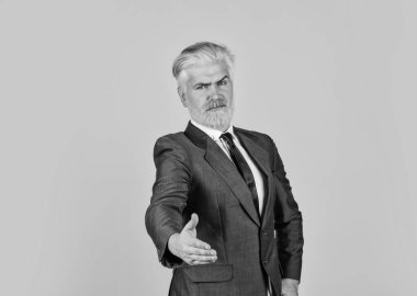 Senin için bir çözüm. Sakallı hippi işadamı. İş için hizmet. İşe başla. Strateji etkili bir başlangıç. İş danışmanlığı. Olgun bir adam sakal ve saç boyadı. Berber dükkanı kuaför salonu