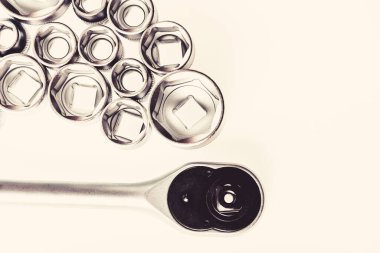 En iyisi. soket anahtarı. mükemmel araç kiti. Krom Vanadyum Çelik. metallized düzeltme ekipmanları. beyaz arka planda izole edilmiş soket anahtarı. kopyalama alanı