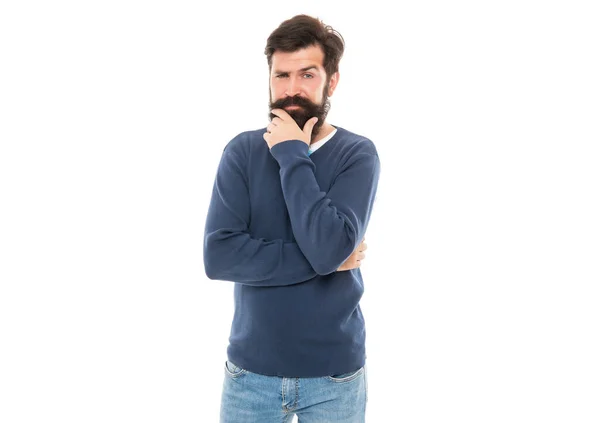 Ernster bärtiger Mann mit Schnurrbart isoliert auf weißem Hintergrund, Bart — Stockfoto