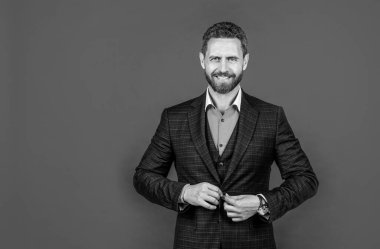 Formalite işçisi. kopyalama alanı. Takım elbiseli olgun sakallı iş adamı.