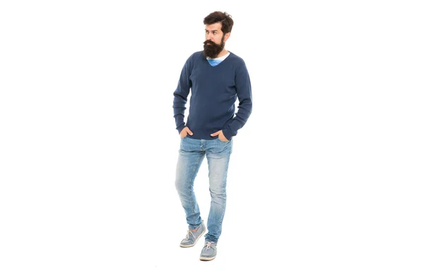 Brutal hipster with beard isolated on white background, full length, male fashion — Stockfoto