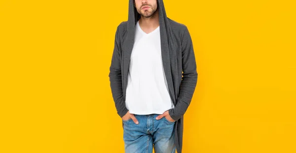 Male casual fashion. mens beauty. man with bristle. cropped young man with beard — ストック写真