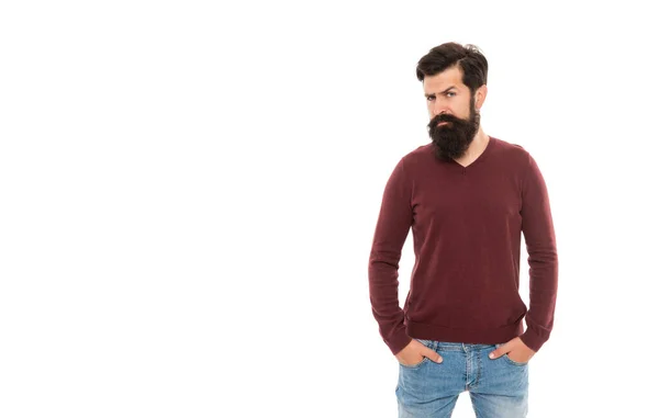 Homens de beleza. Homem barbudo. espaço de cópia. homem maduro com barba. cabelo e barba cuidado. — Fotografia de Stock