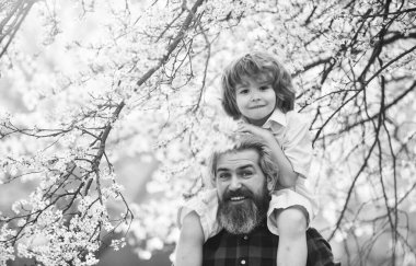 Babalar Günü. Çocuk babasıyla eğleniyor. Mutlu bir aile. Doğada yaşayan küçük bir çocuk ve baba. İlkbahar. Hippi bebeği sırtında taşıyor. Sakallı zalim adam, iyi baba. Baba ve oğul. Dünyanın en iyi babası.