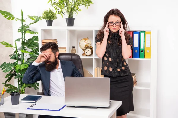 Get back to work. Man and woman work in office. Boss and secretary at workplace — Stockfoto