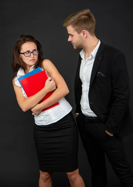 Professional woman feeling disgust being sexually harassed by man colleague, harrassment. — Photo