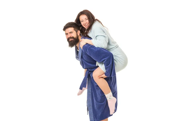 Love is happiness. Happy woman ride piggyback on man. Happiness and joy. Couple in love — Stock fotografie