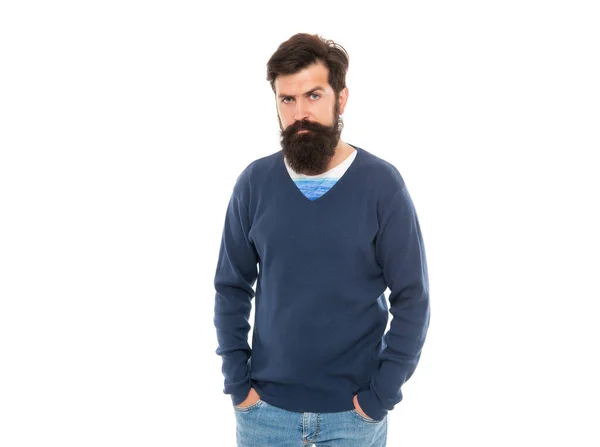 Бородатий чоловік з вусами ізольований на білому тлі, мода — стокове фото