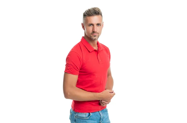 Schöner Mann mit graumelierten Haaren auf weißem Hintergrund, männliche Mode — Stockfoto