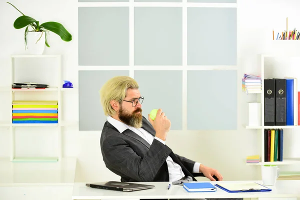 Office job. If you want to succeed, you have to take action. Successful man entrepreneur formal business suit sitting office interior. Business manager relaxing. Brainstorming. Business concept — Stock fotografie