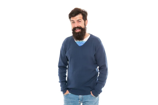 Glücklich reifen Kerl mit Bart isoliert auf weißem Hintergrund, Mode — Stockfoto