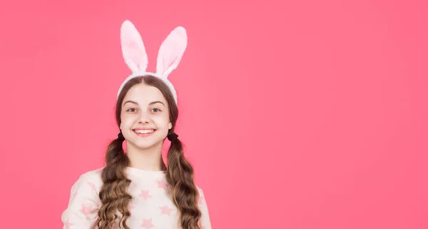 Happy easter. childhood happiness. child in rabbit ears and pajamas. time for fun. — Stock Photo, Image