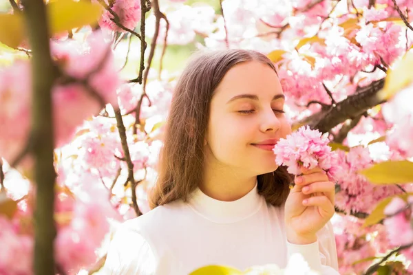 Enfant odeur fleur de sakura fleurir au printemps — Photo