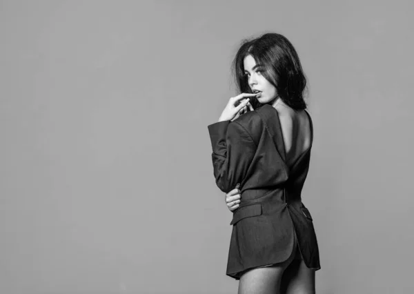 Sensual lady. beauty and fashion. true confidence. her perfect body. businesswoman. copy space. sexy woman with fit ass. girl in office jacket. female sexy buttocks. love and desire. erotica — 스톡 사진