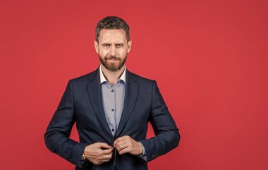 Girişimci ya da yönetici. Erkek resmi moda. Profesyonel traşsız CEO. Patron resmi giyimde..