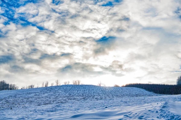 Wintry landscape covered with white snow on cloudy sky. Snowy winter scene — Stock Photo, Image