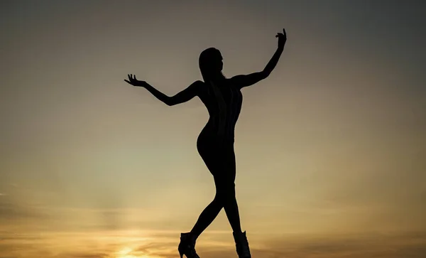 Une source d'inspiration. Silhouette femme sur ciel nocturne. Figure inspirante. Inspiration — Photo