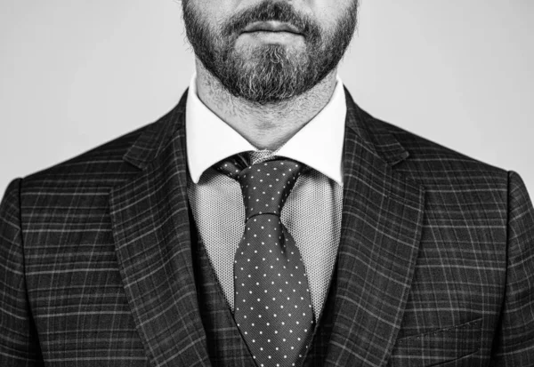 Barbudo rosto masculino com pêlos faciais raspados vista cortada na moda estilo formal fundo cinza, barba — Fotografia de Stock