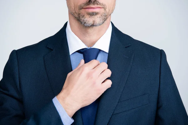 Cropped boss in formal suit with necktie — Zdjęcie stockowe