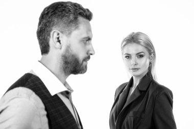 Saf güven. İş adamları. Beyaz iş adamı ve kız..