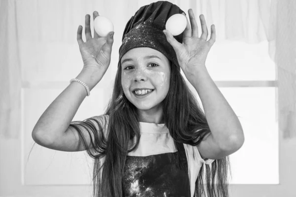 Sólo Divierto Niño Feliz Usar Uniforme Cocinero Chef Chica Sombrero — Foto de Stock